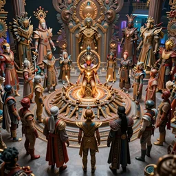 elaborate, diverse cybersuits, from behind, birthing rituals, wide wide angle, vivid, elaborate, highly detailed, beautiful lighting