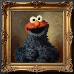 victorian styled painting of the cookie monster, fancy victorian frame, John Everett Millais, award winning art, fancy, 4k, 8k
