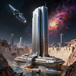 highly detailed cinematic scifi render of a 3 d sculpt of'tyrell corporation headquarters'military cyberpunk john harris subway tunnel hoover dam'aircraft carrier tower'megalithic tower structure city in space, beeple, halo, star wars, ilm, star citizen, halo, mass effect, high tech industrial, artstation unreal, dramatic powerful nebula, 4 k, 8 k, hd