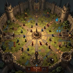 wide establishing shot of a dungeons and dragons battle map, top view of inside of the inside of a castle, dynamic composition, dramatic lighting, trending on artstation, digital art, stylized painting, rpg, tabletop role playing game, d & d, roll 2 0