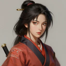 A realistic anime portrait of a beautiful samurai woman with a human face wearing a samurai outfit, digital painting, by Stanley Artgerm Lau, WLOP, and Rossdraws, digtial painting, trending on ArtStation, deviantart