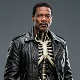 Samuel L. Jackson plays Terminator wearing leather jacket and his endoskeleton is visible, epic film