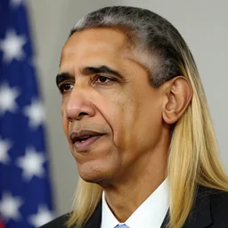 barack obama with a long blonde hair and a diamond ear ring.