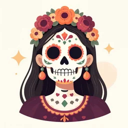Illustration of a sugar skull day of the dead girl, art by sean yoro