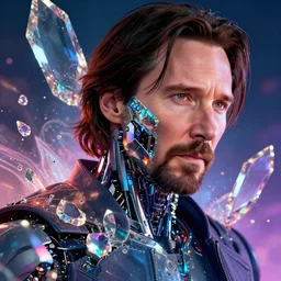 impressive electric fantasy cinematic fine portrait photo of a keanu reeves cyborg implant shattered crystal shard volumetric dynamic fluid simulation lighting impressive masterpiece hyper ultra detailed intricate sharp focus 8 k realistic illustration canon eos r 3 fujifilm x - t 3 0 sony alpha, by james gurney tooth wu artgerm colorful!!!, trending on artstation behance cgsociety stunning closeup macro