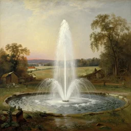 a fountain of blood spilling out over a countryside, Hudson River School Art