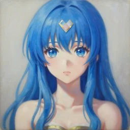perfect face. an infinitely detailed museum - quality oil painting, full - body detailed artwork of an anime girl erika furudo from umineko when they cry, long blue hair, by fkey & alphonse, cute - fine - face, beautiful full - body render, trending on artstation, 4 k