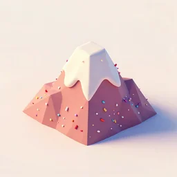 a lone single matte 3 d low poly mountain covered in sprinkles and frosting, vibrant colors, lat lighting, cute isometric 3 d render, candyland, highly detailed, trending on artstation, iphone wallpaper