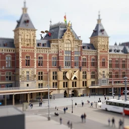 rotterdam central station made out of cardboard, tilt - shift photography