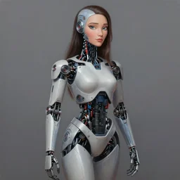 ultra realistic painting of half woman half robot in pixar style. highly detailed. elegant, centered, fine details