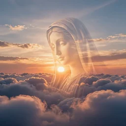 beautiful sunset clouds blending layer from ghostly outline virgin mary face