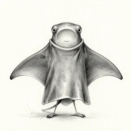 design for a character with a manta ray head and arms attached by the back like a large blanket, alien, mutant, peaceful, art by tim shafer from his work on psychonauts by double fine, in collaboration with vivienne medrano, pencil sketches, professional art