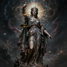 the transcendent being embodying justice, photorealistic, detailed photography, divinity, awful, cosmic horror, religious art