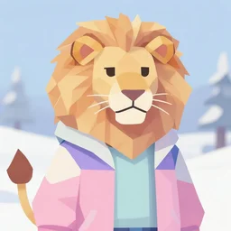 aesthetic albino liger fursona portrait, commission of a anthropomorphic lion on fire, fursona wearing vaporwave stylish clothes, winter armosphere, pastel simple art, low poly
