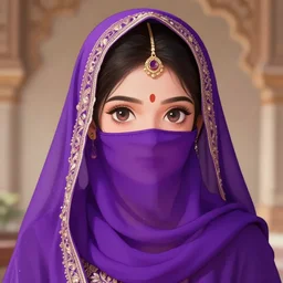 young cute hyderabadi woman with purple niqab as anime girl, beautiful highly detailed illustration, stunning pretty face and eyes, pixiv gelbooru danbooru