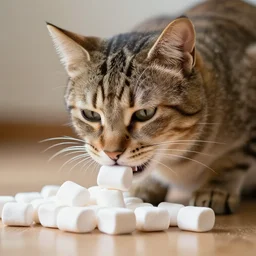 cat eating marshmallows