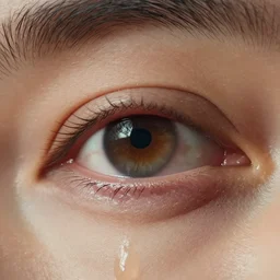 (((((((( film still of a human eye crying : tears : realistic skin, realistic eye lashes : macro 8K UHD : colour splash : studio lighting !!!!!!