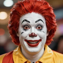 incredibly realistic, too detailed closeup face of ronald mcdonald grim reaper with surprised eyes, centered, symmetrical, octane render, bump mapping, global illumination, unreal engine 5, 8 k, bokeh, d & d digital art, mark ryden, rob gonsalves