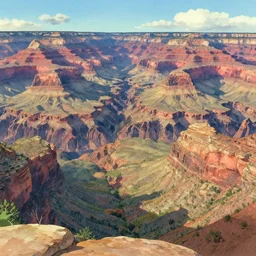 a panorama illustration of the grand canyon by studio ghibli, watercolors
