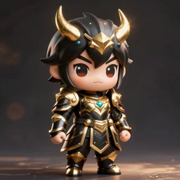 dragon warrior black and gold armor, honorable, cute, chibi