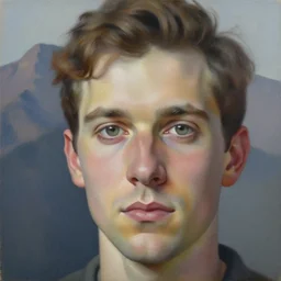 a painting of a man's face with a mountain in the background, an ultrafine detailed painting by stanton macdonald - wright, behance contest winner, geometric abstract art, cubism, constructivism, biomorphic