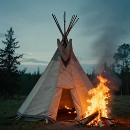 an alien building, a fire in a teepee