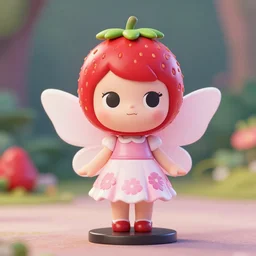 a femo figurine of a cute funny strawberry fairy with a frilly floral dress featured on steven universe, by lois van baarle