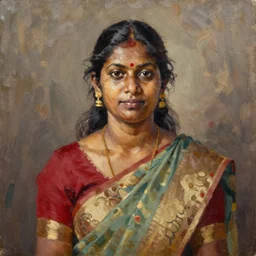 portrait of a sri lankan woman ( 3 5 ) from sri lanka in 2 0 2 1, an oil painting by ross tran and thomas kincade