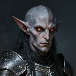 head and shoulders portrait of an eldrich knight, drow, dark elf, shadar kai, breastplate, magical, male, high fantasy, d & d, by h. r. giger, face details, extremely detailed, digital illustration