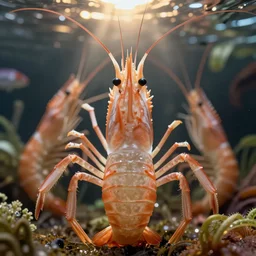 ultra realist and ultra intricate detailed soft portrait of a shrimp, from the waist up, symmetry features, tropical, artstation, unreal render, depth of field
