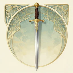 ornate floating symmetrical broadsword, illustration, elegant, digital painting, art nouveau