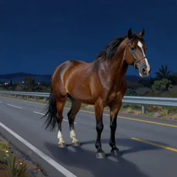 a beautiful artwork of a mustang on a highway at night, by Jerome Opeña, featured on artstation
