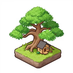 Bonsai Tree House, isometric game asset, digital art, simple style, detailed drawing, artstation