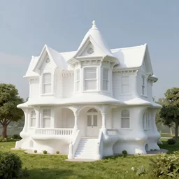 architecture model of a white victorian inspired building appearing to grow out of the ground, bio inspired design, organic growth