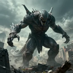 cthulu attacking a city, low angle view
