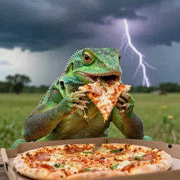 lizard man, eating pizza, thunderstorm, texas, crying