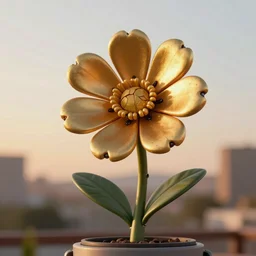 a robotic flower, 8 k, photorealistic, photograph, award winning, golden hour, volumetric light