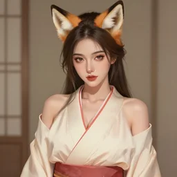 A potrait of a beautiful, shapely woman with fox ears wearing a modest kimono, digital painting, by Stanley Artgerm Lau, WLOP, Rossdraws, LeraPi, and Sakimichan, digtial anime painting, trending on ArtStation, deviantart, SFW version
