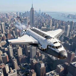 spaceship flying over new york