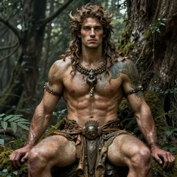 portrait of the god of the forest, 30 years old, rugged, male, gorgeous, detailed face, amazing, thighs!!!!!!, muscular, intricate, highly detailed, digital painting, artstation, concept art, sharp focus, illustration, art by greg rutkowski and alphonse mucha