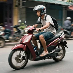 moped scooter racing on the street of hanoi, by etienne dinet, artstation cgsociety
