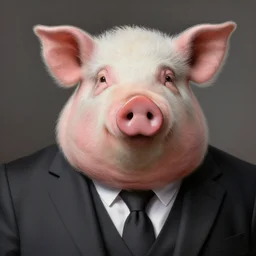 photo portrait of an anthropomorphic fat pig wearing a suit, masterpiece, highly detailed, hyperrealistic, digital painting, by Ralph Horsley, by artgerm