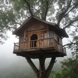 A pov in a tree house, photo national geographic, gopro, ultrahd, morning mist, beautiful