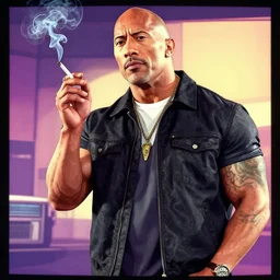 GTA 5 art of Dwayne Johnson smoking a cigarette