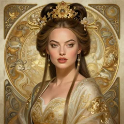 Margot Robbie as a chinese Goddess, cute, fantasy, intricate, elegant, highly detailed, digital painting, 4k, HDR, concept art, smooth, sharp focus, illustration, art by Artgerm, H R Giger and Alphonse Mucha
