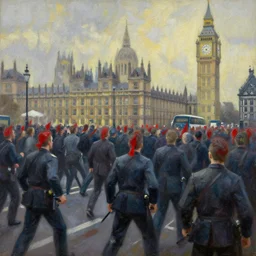 london being taken during a communist coup d'etat, oil in canvas style,