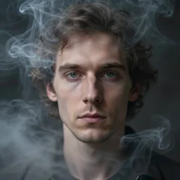 highly detailed portrait of a man by moebius, etheric mood, matte painting, swirls of smoke and mist, high definition camera, depth of field