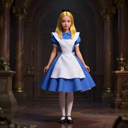 full body pose, hyperrealistic photograph of alice in wonderland, dim volumetric lighting, 8 k, octane beautifully detailed render, extremely hyper detailed, intricate, epic composition, cinematic lighting, masterpiece, trending on artstation, very very detailed, stunning, hdr, smooth, sharp focus, high resolution, award, winning photo, dslr, 5 0 mm