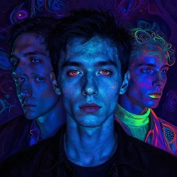 a blacklight reactive visionary psychedelic fineart portrait. composition by igor goryunov. stylized by andrei riabovitchev, tomasz alen kopera. background by : luminokaya cameron gray and salviadroid. overpaint by subjekt zero. cgi. artstation. deviantart