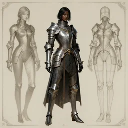 An black female knight in a setting of Medieval Futurism, Retrofuturism, medieval, science-fiction by JeeHyung lee, Anna Nikonova aka Newmilky, studying full body art, artstation,